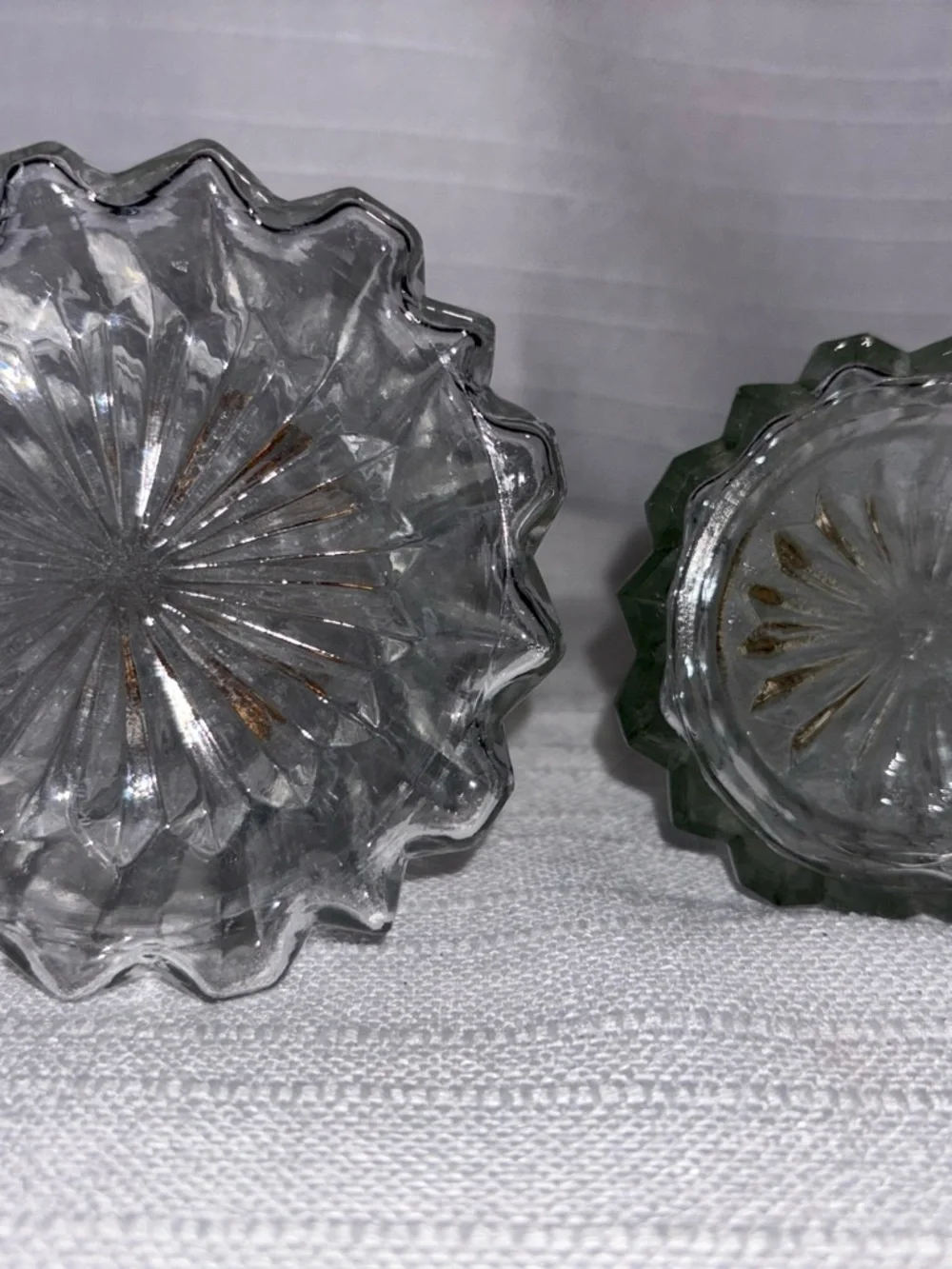 Vintage Pressed Glass Sugar Shaker Sifter Set Clear Silver Top EUC
